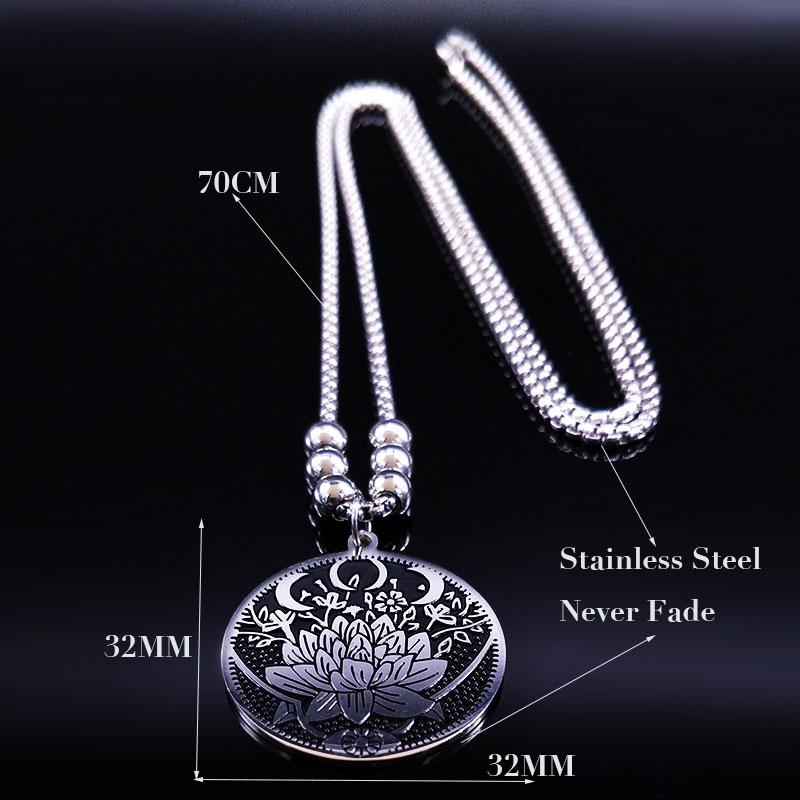 Wicca Lotus Stainless Steel Necklaces Pendants for Men Black Silver Color Moon Eye Long Chain Necklace Jewelry Colgante Hombre
