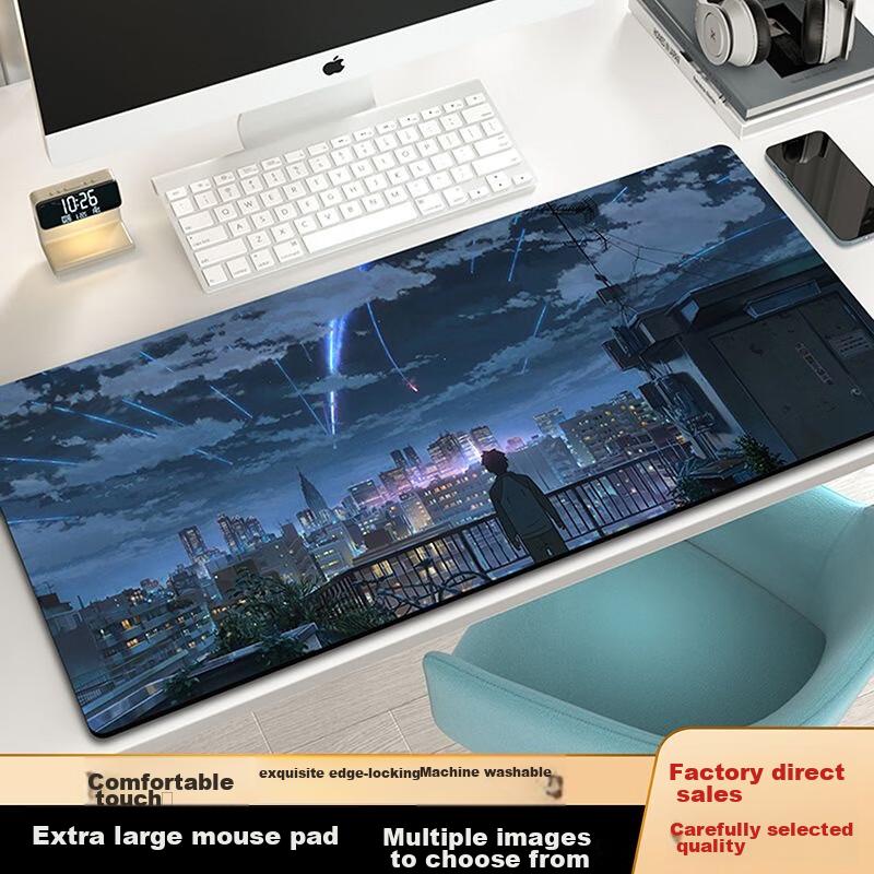 Mouse Pad, Gaming Keyboard Pad, Portable Desk Mat, Large Size, Anime Chinese Style, Computer Desk Cover, Precision Lock Edge, 80*30cm Night Sky Gazing