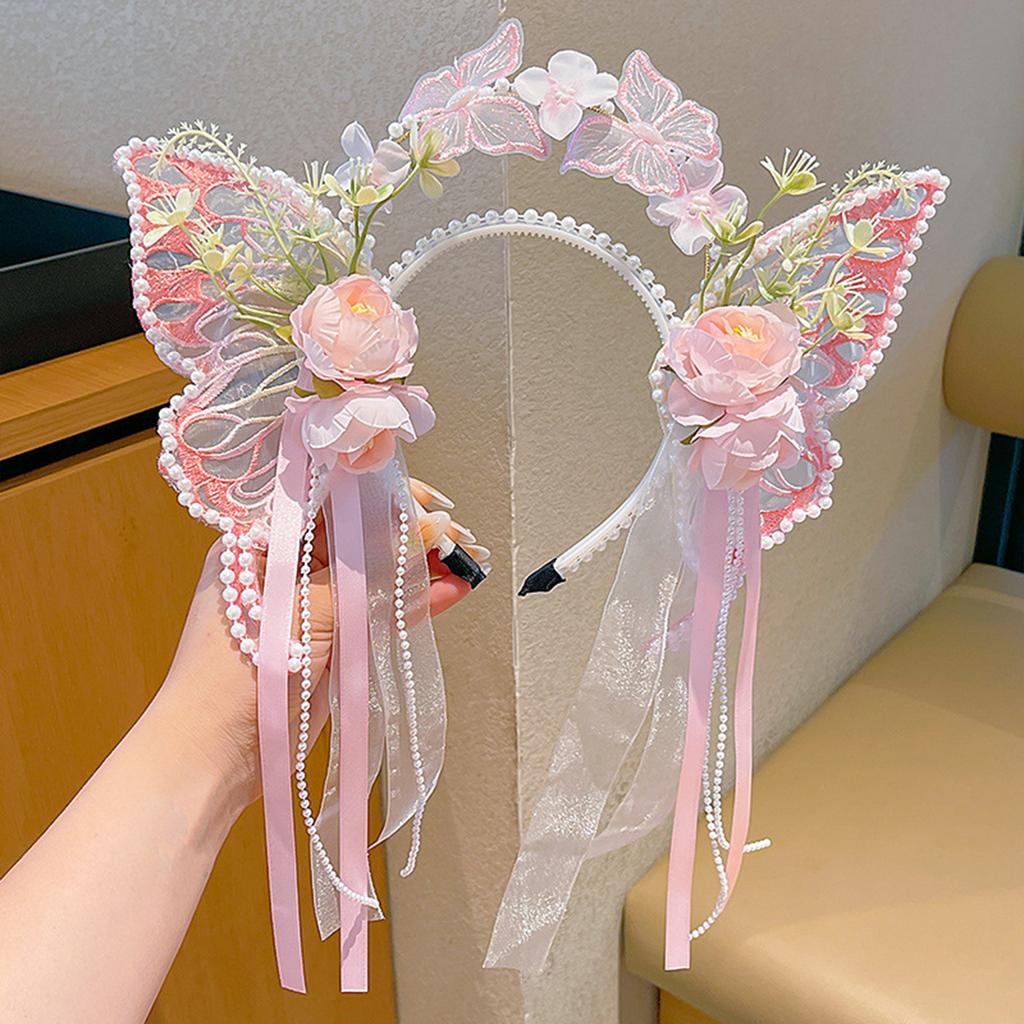 Fairy Flower Headband For Children Sweety Butterfly Element Tassel Hair Crown Girls Art Photography Hair Accessories Hair Hoop