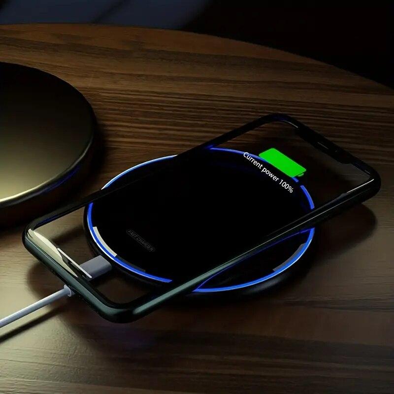 Wireless Charger Pad Stand Desktop Ultra-thin Mobile Phone Fast Charging Dock Station For iPhone 15 14 13 12 Samsung Note Xiaomi