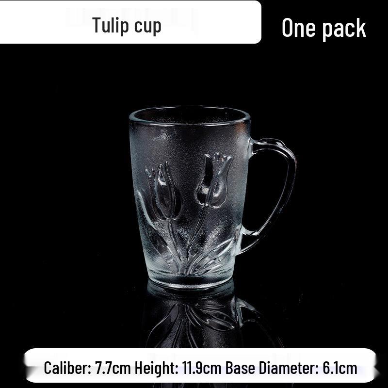 Tulip Engraved Translucent Glass Cup with Handle 201-300ml