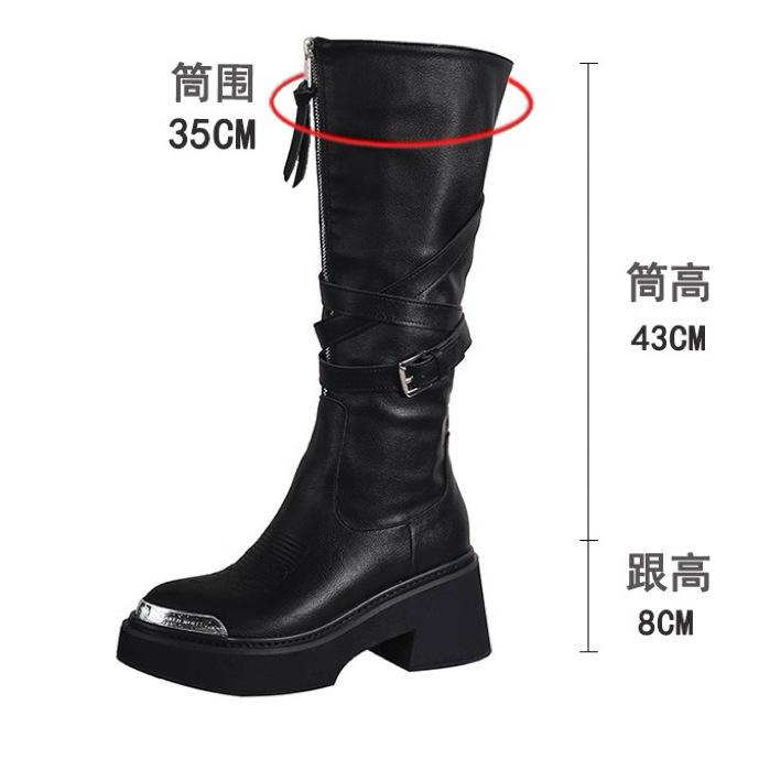 Cowhide version~ pointed metal boots for women wear thin boots but knee boots thick-soled high knight boots