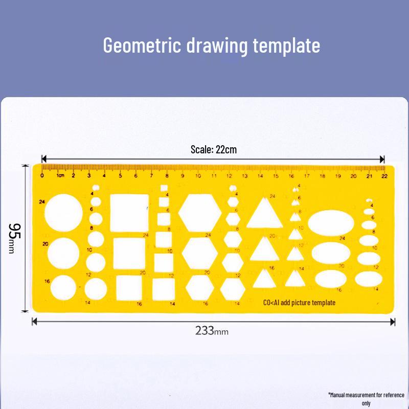 Multifunctional Drafting Ruler with Round, Square, Ellipse, and Polygon Templates for Students