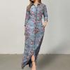 Lapel Long Sleeve Pockets Maxi Dress Autumn Winter Classic Floral Print Single Breasted Shirt Dress Streetwear