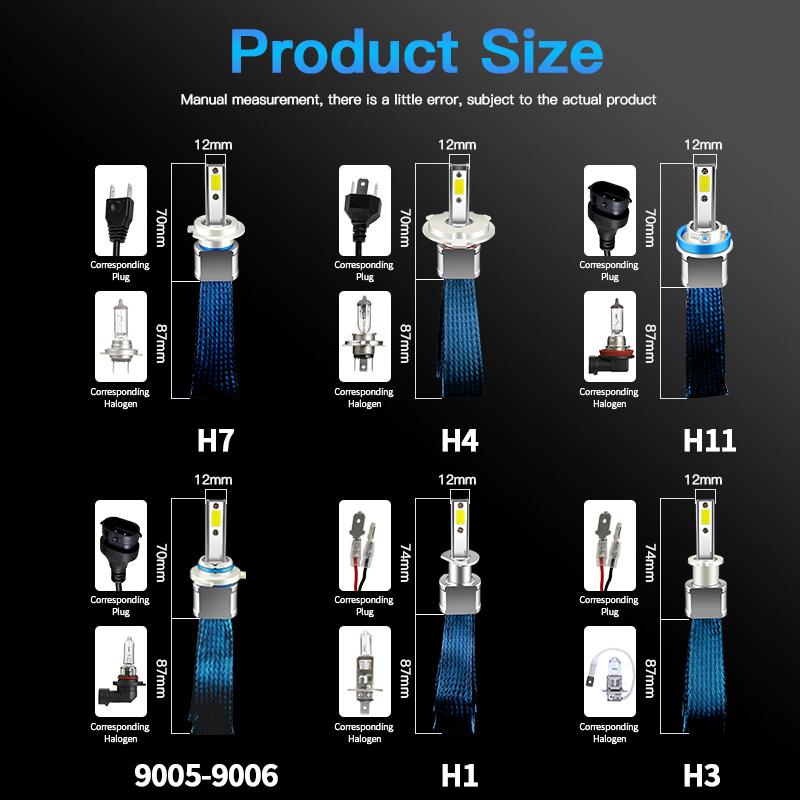 2PCS 12V Canbus Car Lights H4 HB2 H7 Hi/Lo Beam 6000K Fanless White H1 H8 H11 Led Headlight Bulbs 9005 HB3 9006 HB4 Fog Light
