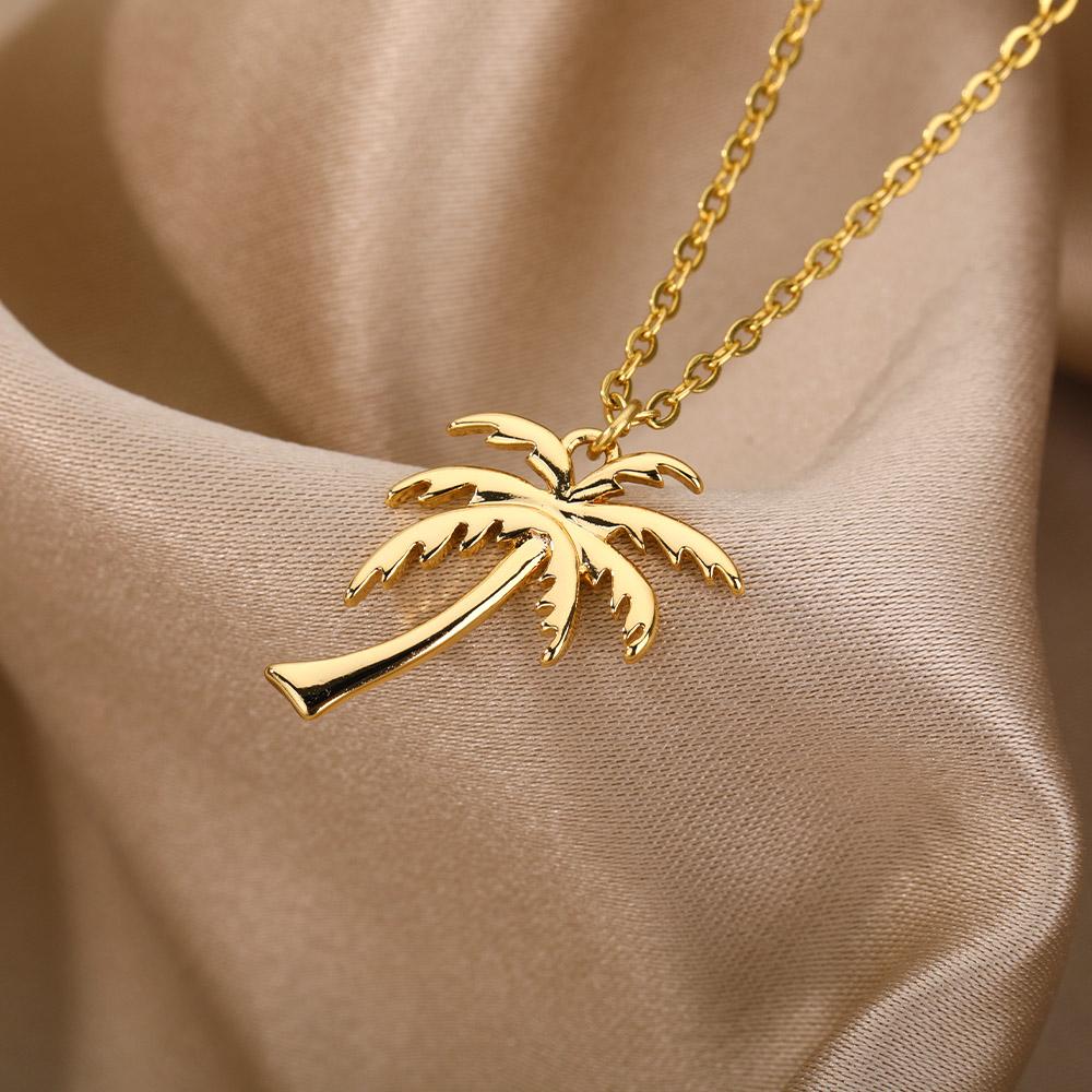 Coconut Palm Tree Necklace For Women Dainty Stainless Steel Palm Necklace Bohomian Jewelry Summer Ocean Beach Accessories
