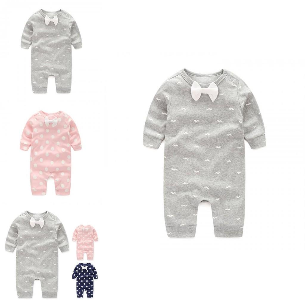 Baby Langarm Baumwoll Strampler mit Schleife für Kleinkinder zum Krabbeln und Spielen