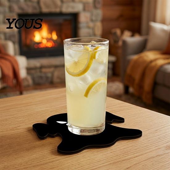 Halloween Wooden Coasters 4Pcs Coasters, Spooky Ghost Skull Design Drink 2D Heat-Resistant Practical Holiday Housewarming Gifts Round Mats for Coffee