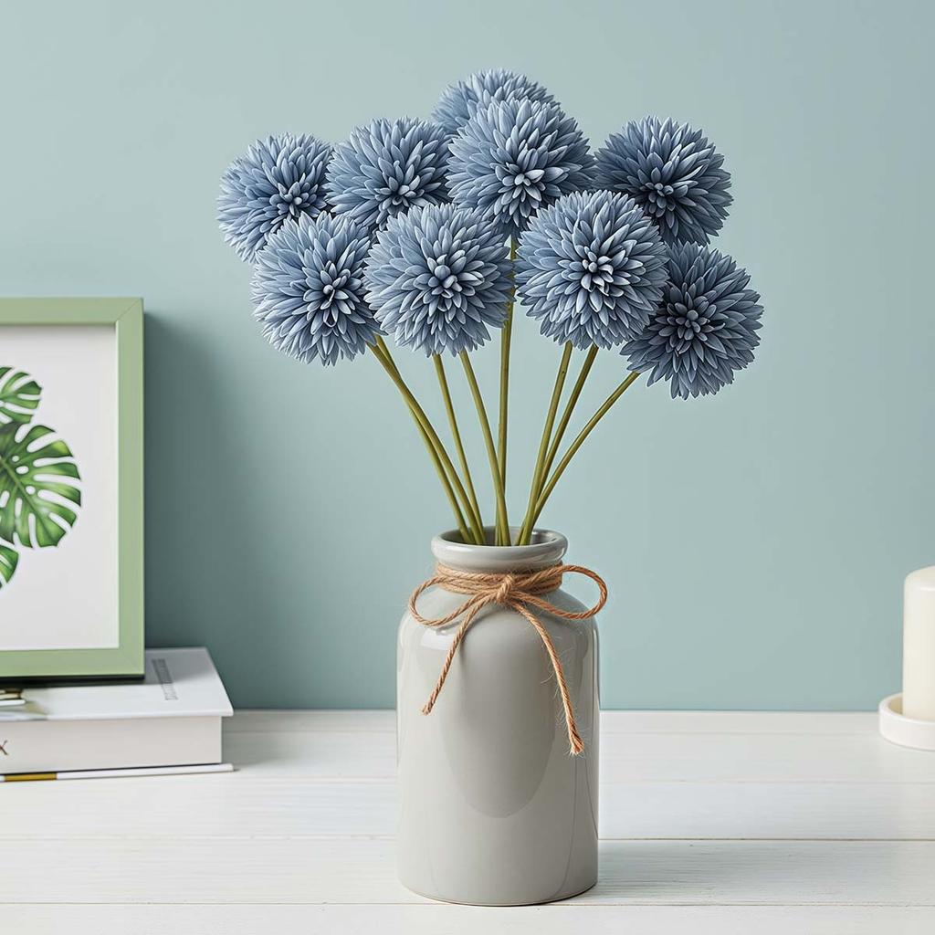 7pcs Blue Artificial Chrysanthemum Flowers Mums Faux Kiku Flowers for Vase Flower Stems Vase Filler for Centerpieces Wedding Party Flowers