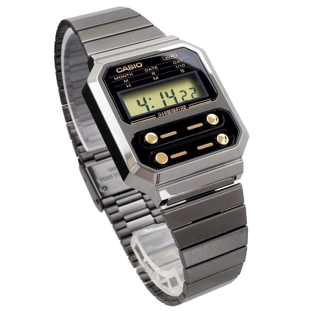 Casio Digital Reissue Overseas Black and Gold A100WEGG-1A2 Men's Watch, Design, Model, [Used]