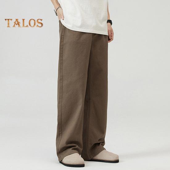 Men Pants Solid Color Straight Wide Leg Retro Style Pants with Pockets Zippered Trousers for Daily Home Streetwear Sports