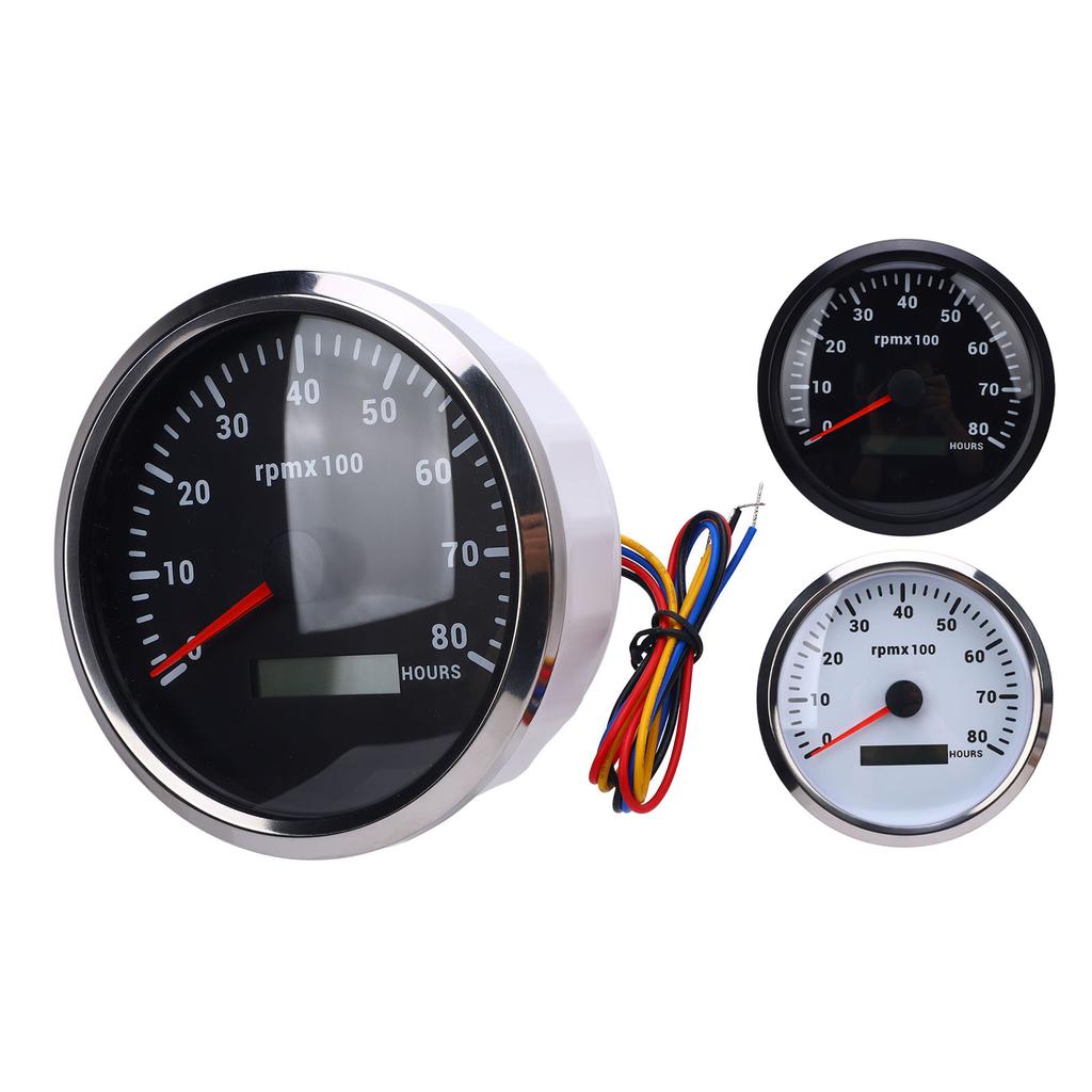 110mm 4-3/8in Tachometer 7 Color Backlight  9-32V 8000RPM Gauge with Hour Meter for Car Yacht RV Boat Truck Marine Tachometer
