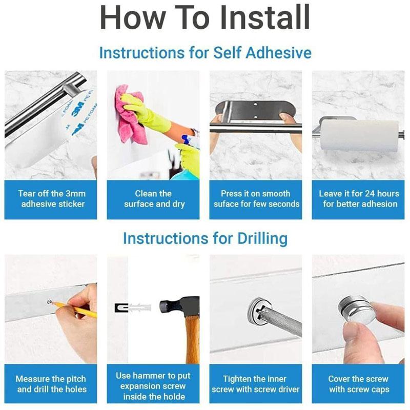 Holder Kitchen Roll Towel Paper Rack Under Cabinet Wall Toilet Self Adhesive