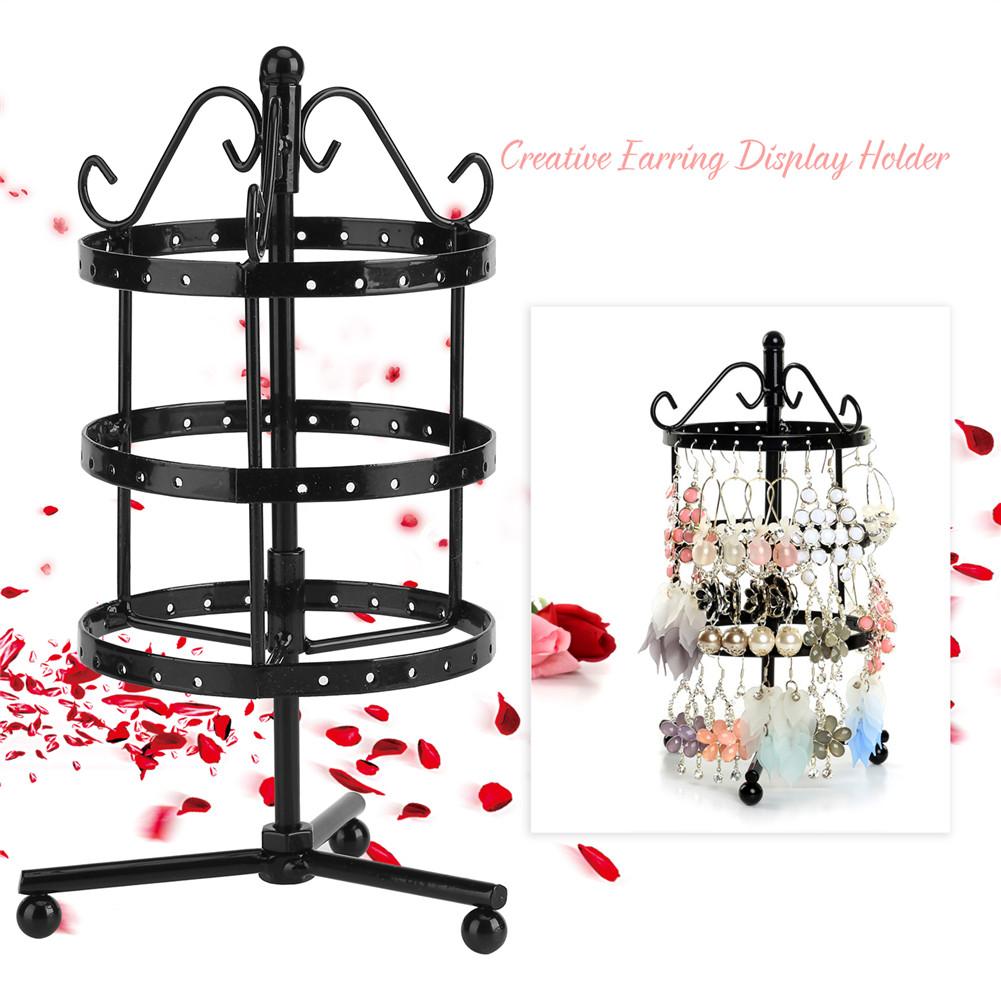 3Colors Creative 3Tiers 72Holes Rotatable Earring Organizer Display Stand Metal Jewelry Holder
