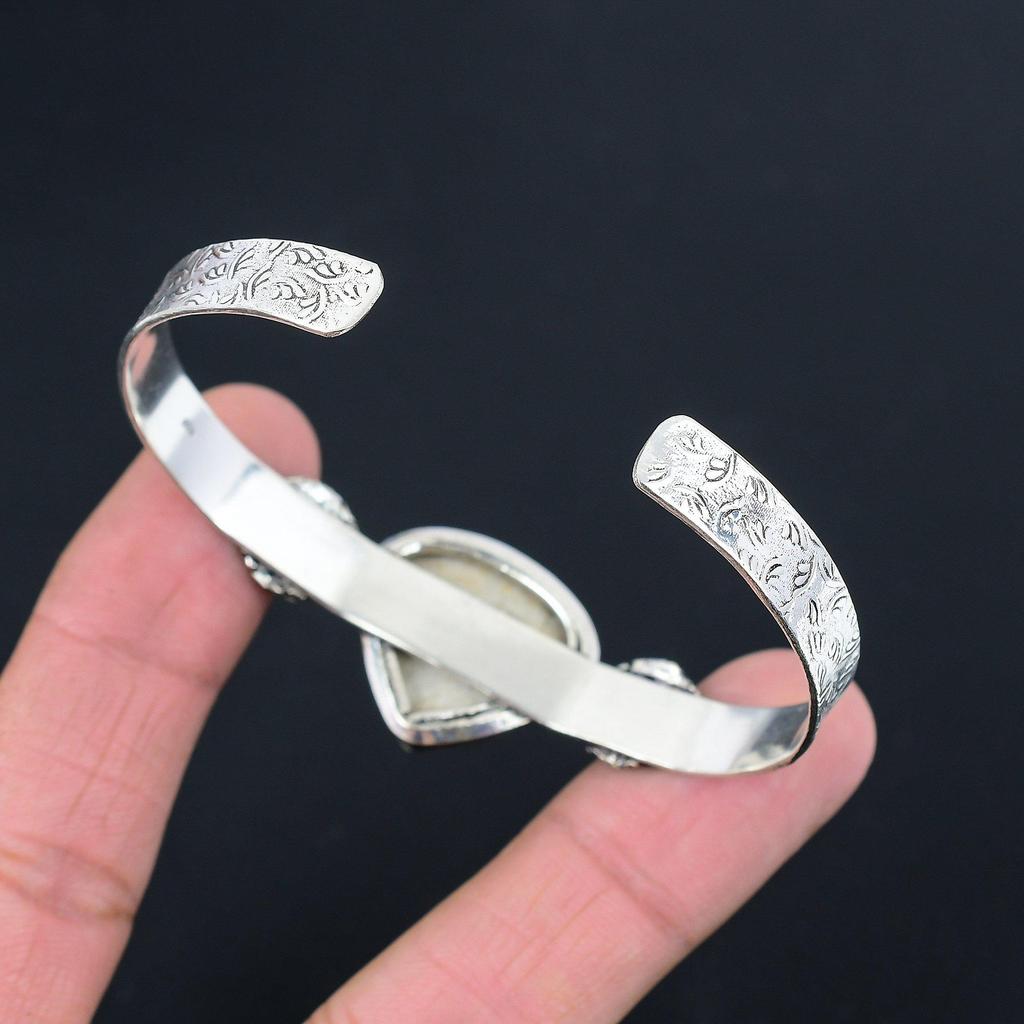 Mothers Day Sale 925 Sterling Silver Psilomelane Dendrite Stone Bangle Bracelet