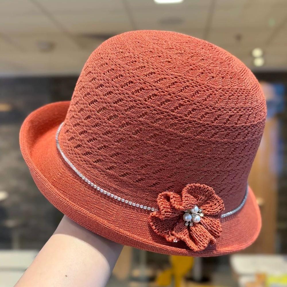 Round-Top Sun Hat Polyester Bucket Hat High-End Hepburn-Style Middle-aged Mother Hat Vacation