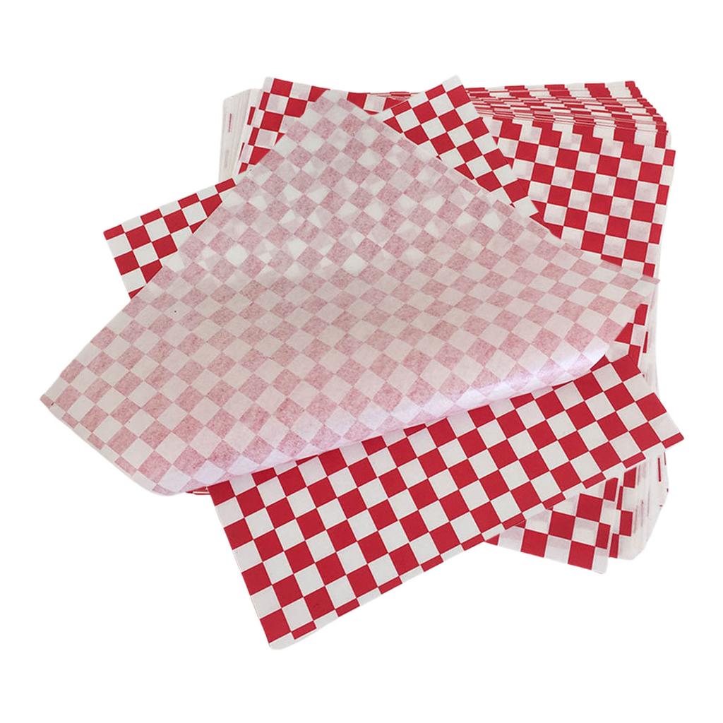 100er Pack Lebensmittelpapier-Einlagen Ölbeständiges Verpackungspapier Quadratische Lebensmittel-Verpackungsbögen Geeignet für Delikatessenkörbe