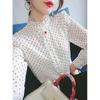 Polka Dot Shirt Women's New Fashion French Long Sleeve Bottoming Blouse Spring Autumn Loose Stand Collar OL Top M-4XL