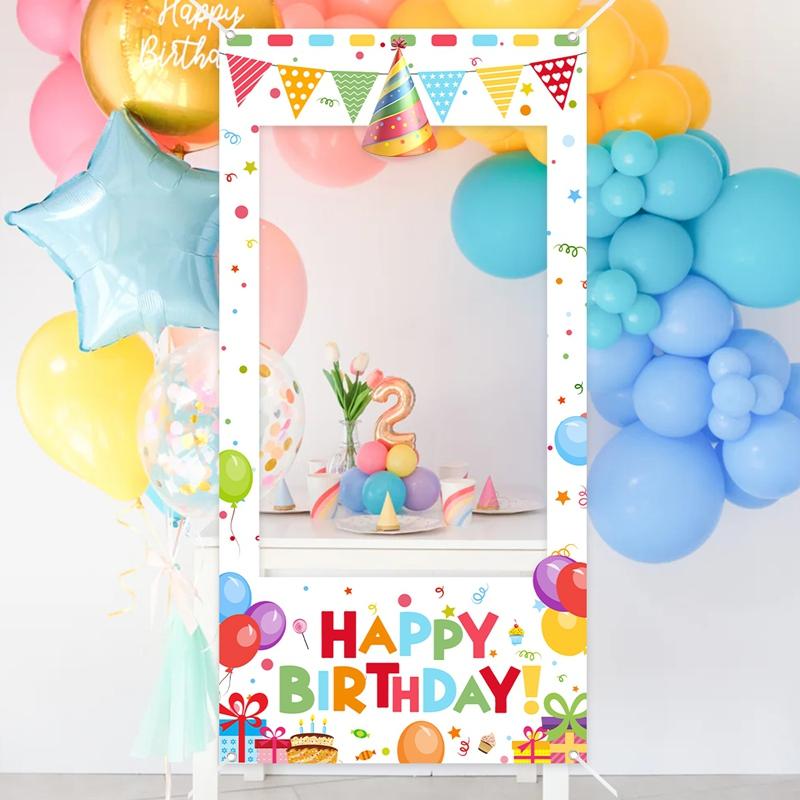 Birthday Party Photo Booth Frame Happy Birthday Photo Frame Backdrop Colorful Balloons Kids Birthday Party Decorations Supplies