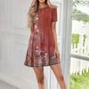 Women's Casual Fashion Round Neck Short Sleeve Print Short Dress