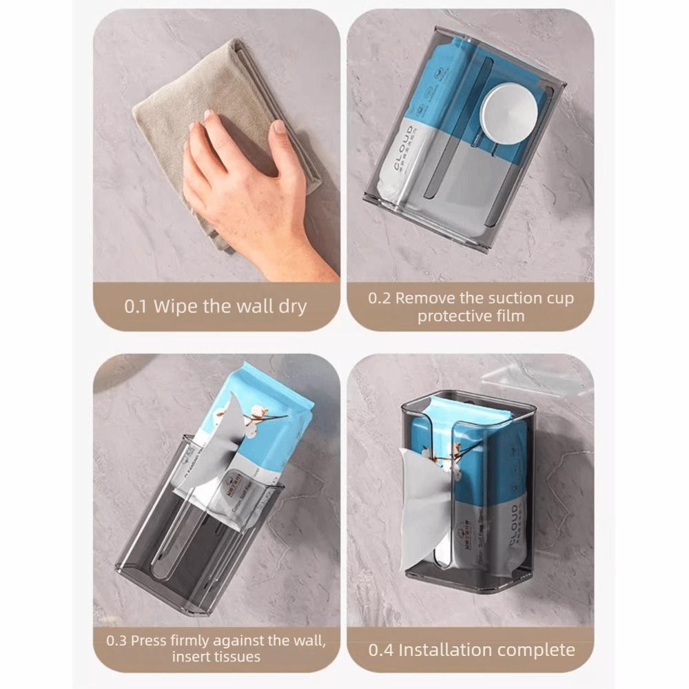 Punch-Free Suction Cup Tissue Box Removable Waterproof Paper Towel Storage Rack Refillable Clear Wet Wipes Container Kitchen