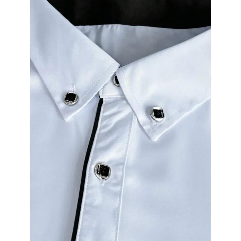 Men White Shirt Fashion Brand New Patchwork Long Sleeve Casual Elastic Smart Casual Male Business Shirt