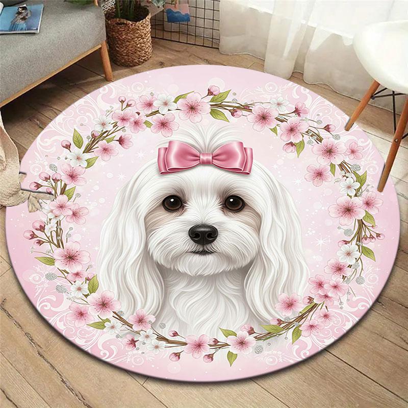 Bow tie puppy Round Area Rug,Carpet Rug for Living Room Bedroom Sofa Playroom Decor,Non slip Floor Mat