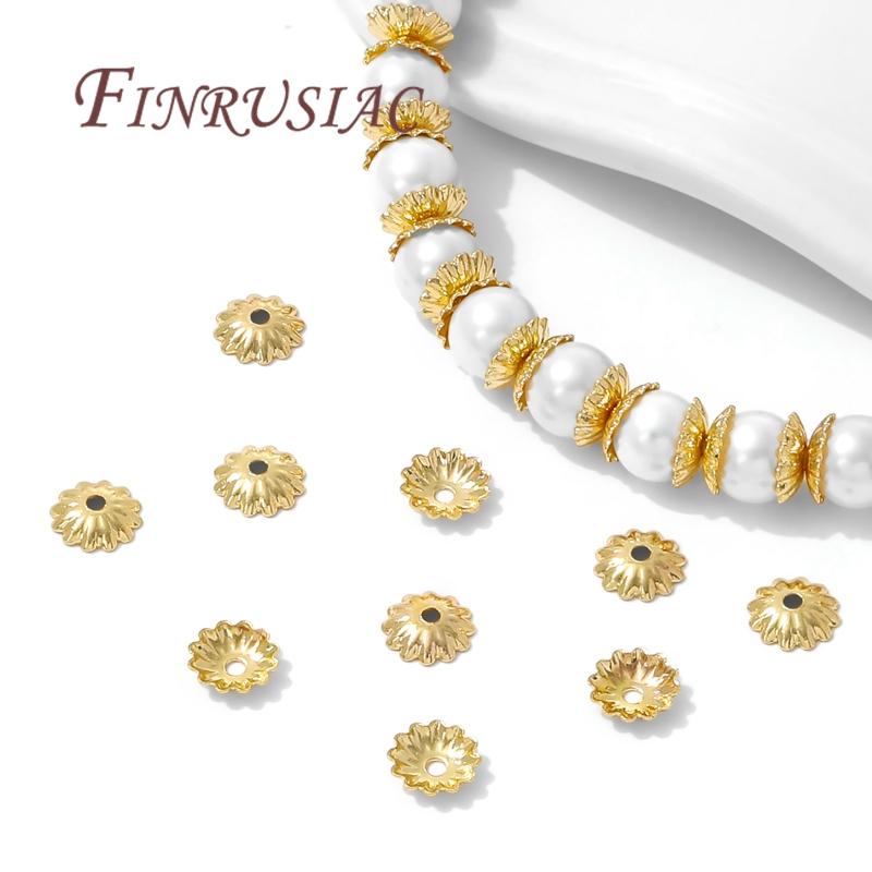 50/100Pcs 5.7mm 18K Gold Plated Brass Metal Beads Cap Flower Spacer Bead End Caps For Jewelry Making DIY Bracelets Accessories