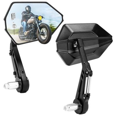 KEMIMOTO Bar End Mirrors for Motorcycles, Left and Right Set, Long Type, Inspection Compliant, Innovative Design, Adjustable Angle, Universal Fit, Bla