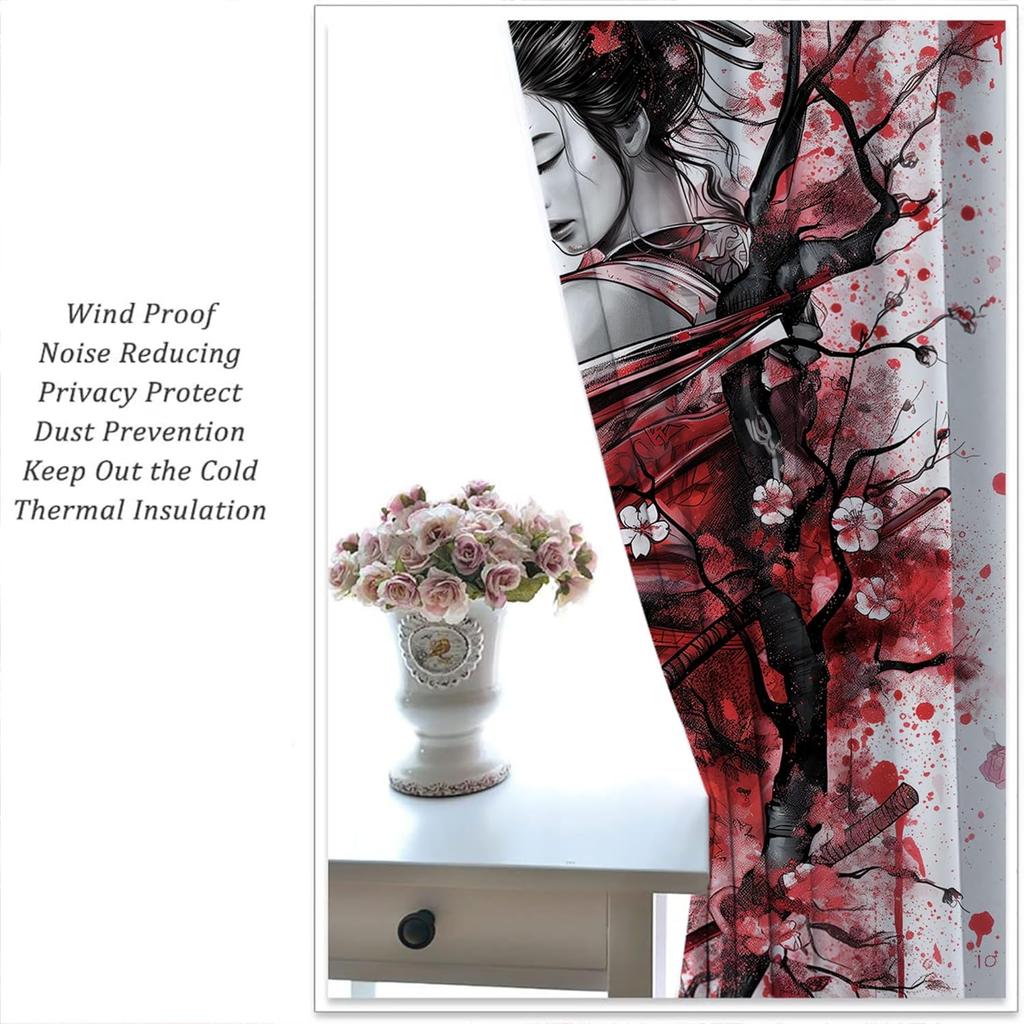 Modern Anime Curtains Boys Girl Bedroom Decor Japanese Cherry Blossom Female Samurai Thermal Insulated Curtain Blackout For Sleeping Area Polyester