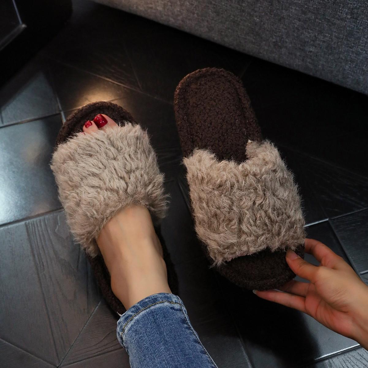 

Модница Дома Теплые Домашние Плюшевые Тапочки из Необработанного Европейского Хлопка с Открытым Пальцем 42-43 темно-коричневого