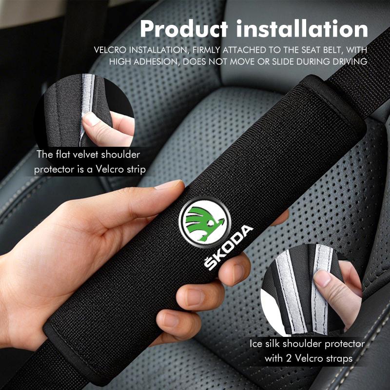 PTHT3 Car Interior Belt Cover Safety Belt Shoulder Protector Mats Auto Accessories For Skoda Kamiq MK3 Roomster Rapid Kodiaq Karoq