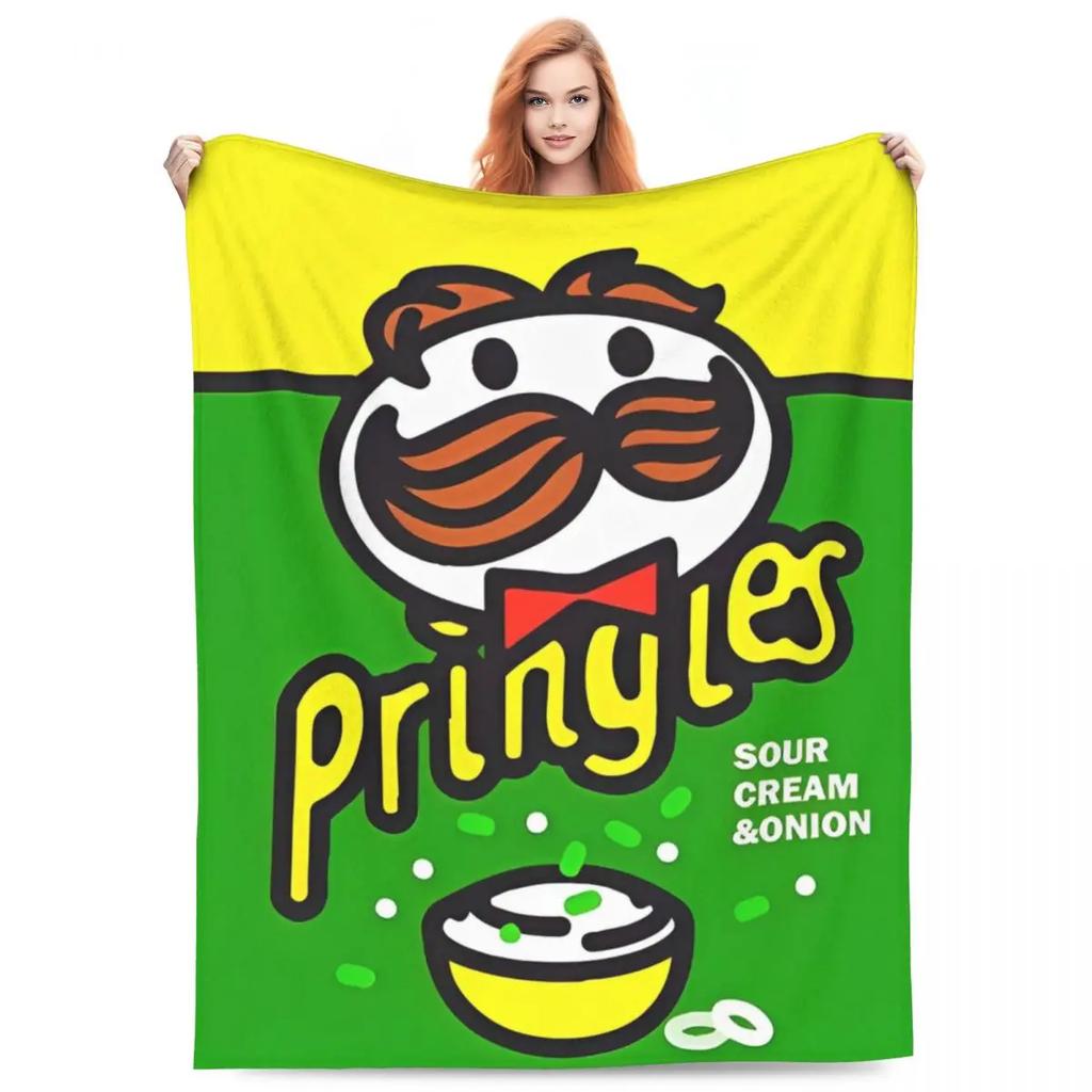 Pringles Chips Flanelltepper Potetsnacks Morsomme Kastepledd for Hjemmet 125*100cm Teppebit