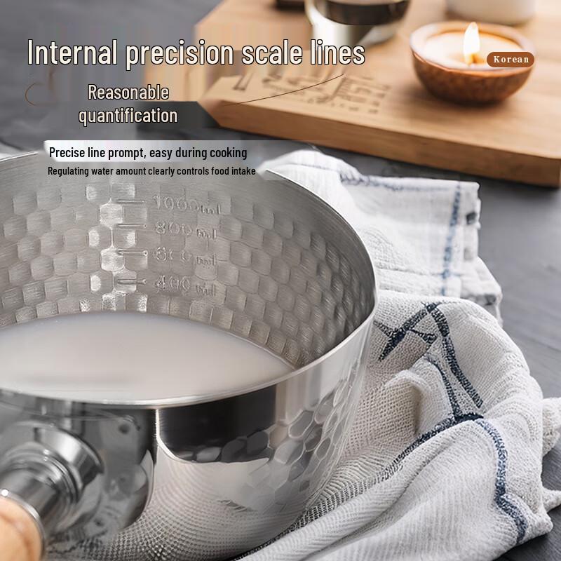 ZISIZ 18cm Hammered Stainless Steel Yukihira Pot with Wooden Handle, 2-Pack