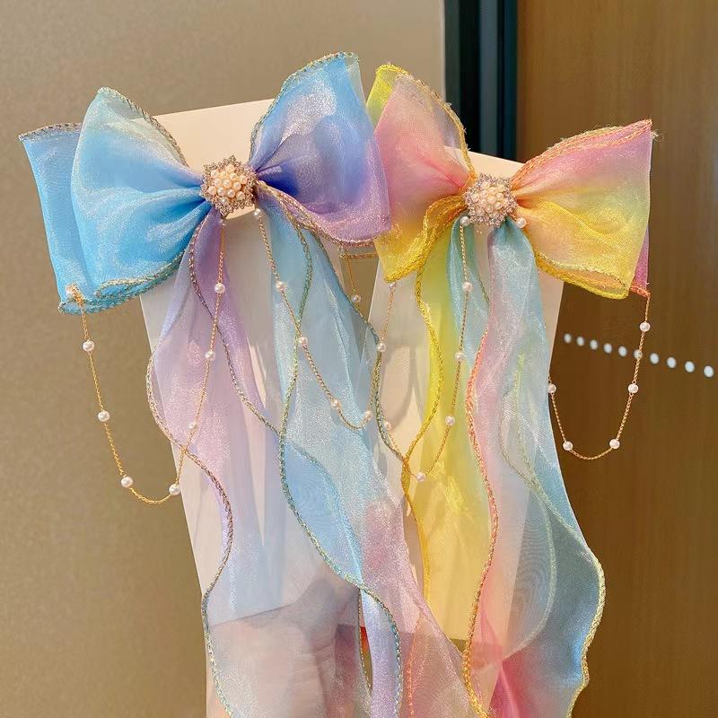 Chiffon Bogen Haar Clips Für Baby Mädchen Bunte Lange Band Kinder Haarnadeln Süße Prinzessin Baby Haar Zubehör Neue Stil