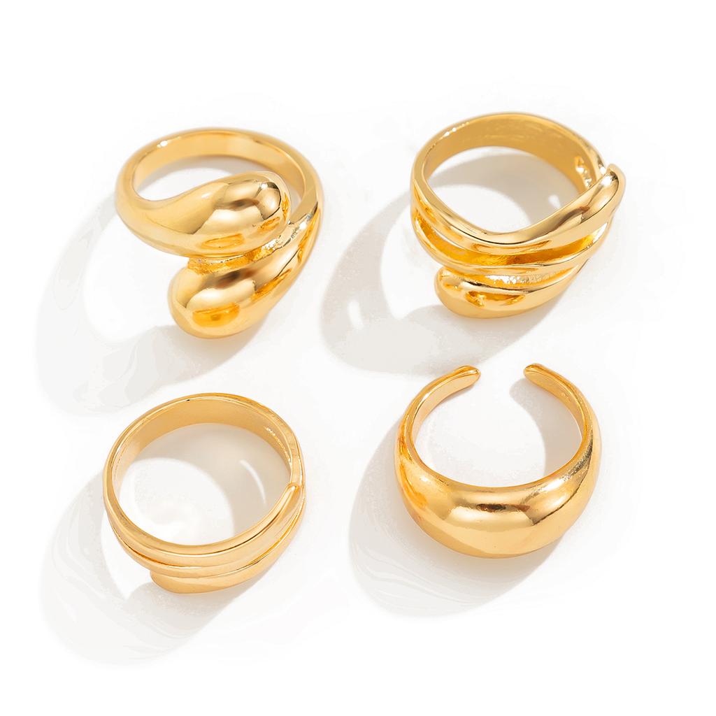 Ingemark Minimalism Hollow Water Droplet Curved Surface Rings Women Punk Simple Metal Irregular Chic Knuckle Ring Couple Jewelry