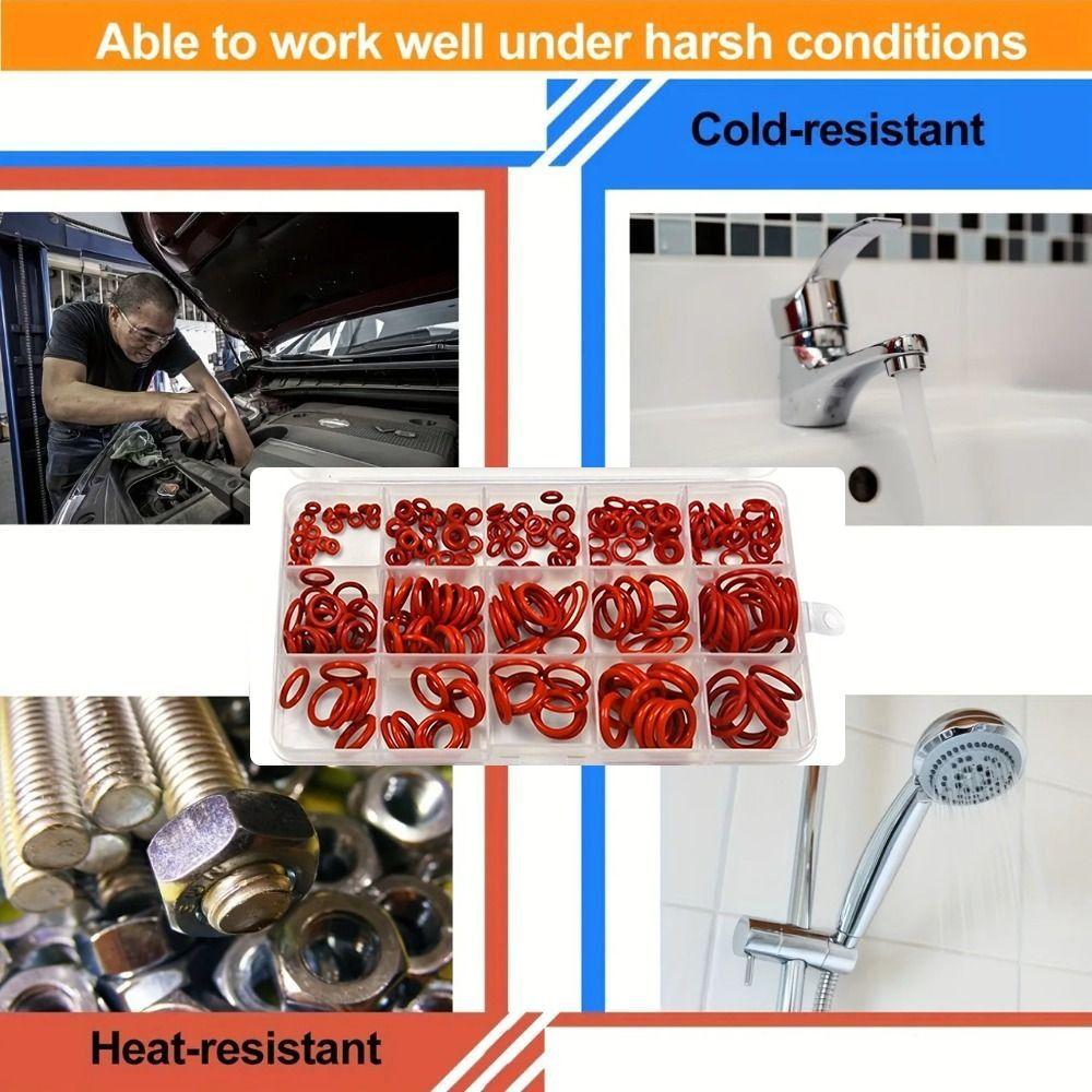 225PCS High-temperature Resistant Silicone O-Ring Set Oil-Resistant Rubber O-Ring Seal  Pipelines