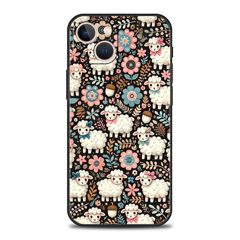Phone Case Cover for iPhone 17 16 15 14 13 12 Pro Max 11 Pro Max 17AIR Plus Shockproof Soft TPU Bag Cute Little Lamb Angel Sheep