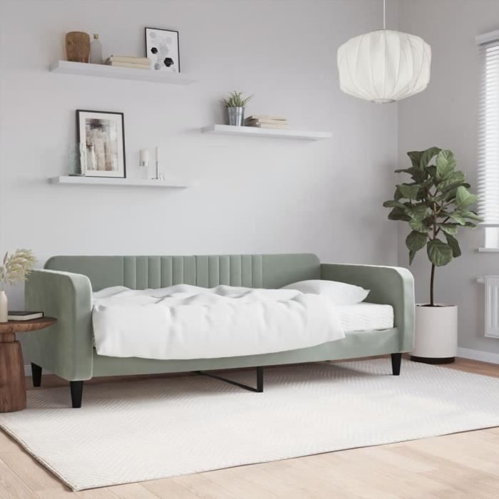 VidaXL Daybed with Mattress Light Grey 90x200 Cm Velvet 3197039