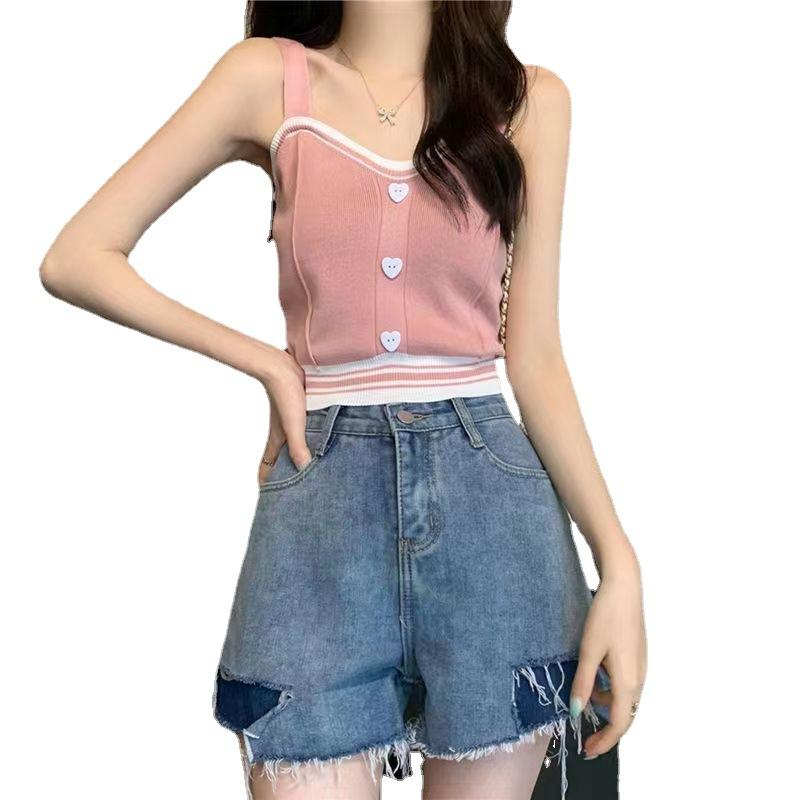 New Summer Casual and Versatile Knitted Suspender Vest for Women Wearing Sexy Sweet and Spicy Short Tops for Women