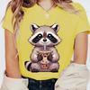 Summer Round Neck 3D Raccoon Pattern Print Top Fashionable Casual Short Sleeved Women's T-shirts
