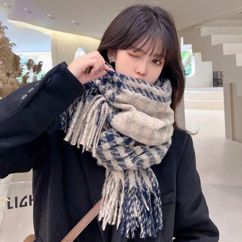 Woolen Scarf Women Chic Autumn Winter Colorful Plaid Tassel Warm Muffler Female Thermal Shawl Lady