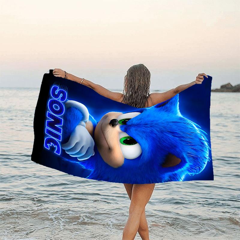 1pc Sonic5 Beach Towel, Beach and Seaside Swimming Pool Equipment, Fashion Pattern, Rectangular, Travel Essentials