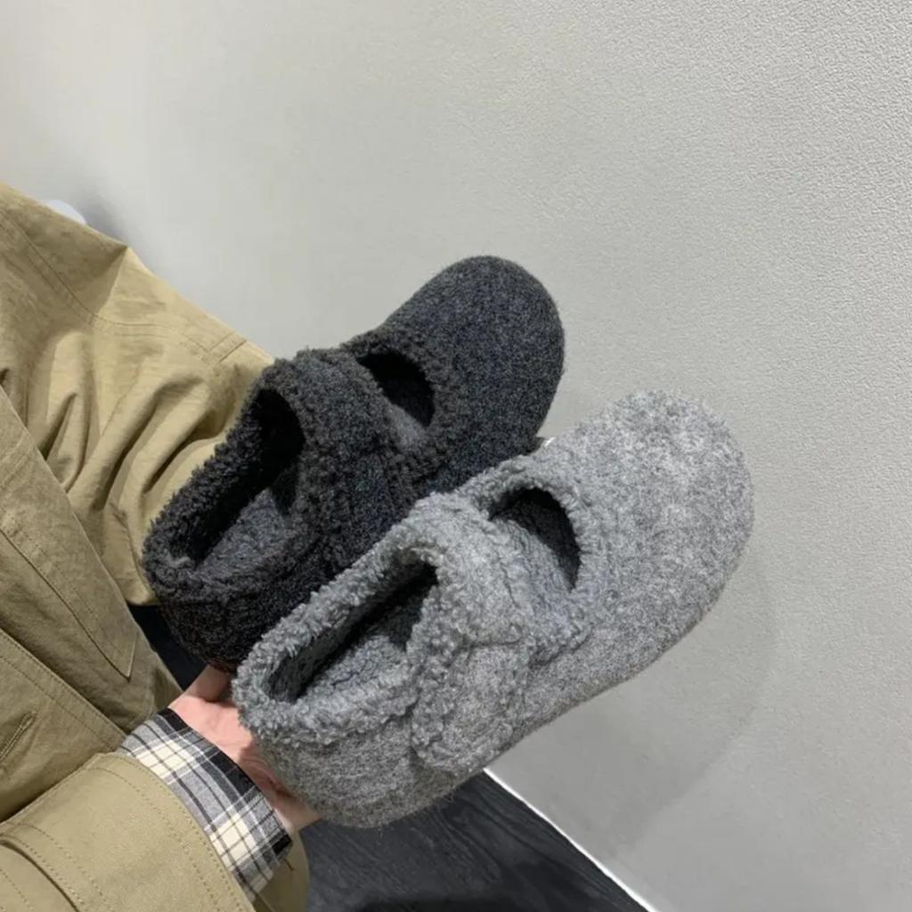 Herfst en winter met rokken, warme en fluwelen Mary Jane schoenen, pluizige schoenen, interne hoogteverhoging, enkelschoenen, katoenen schoenen, wollen zachtzoolw