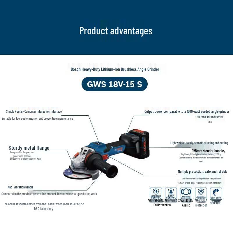Bosch GWS18V-15 S 18V Brushless Angle Grinder CN Plug (adapter Included)