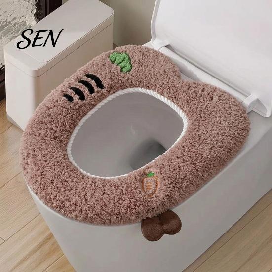 Universal Fit Toilet Seat Covers Plush Cartoon Mat, Soft Thickened Washable Bathroom Pad Winter with Handle, Warm Skin-Friendly Adhesive Cushion