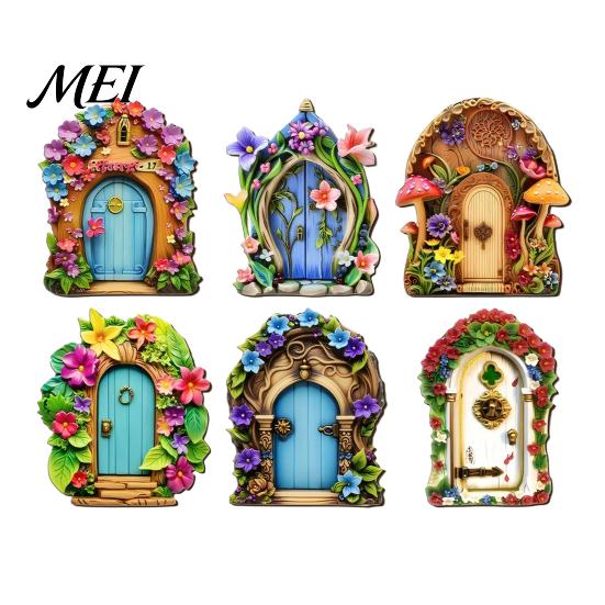 Wooden Crafts Decoration Fairy Garden Decoration, Tree Hollow Cottage Door with High-Definition Elf Light UV Printing, Waterproof Acrylic Outdoor