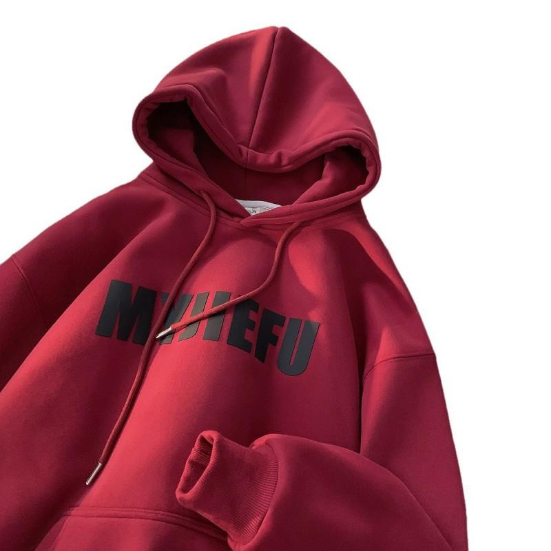 Mens Heavyweight Hooded Sweatshirt Winter Fleece Lined Loose Fit Streetwear Couple Top
