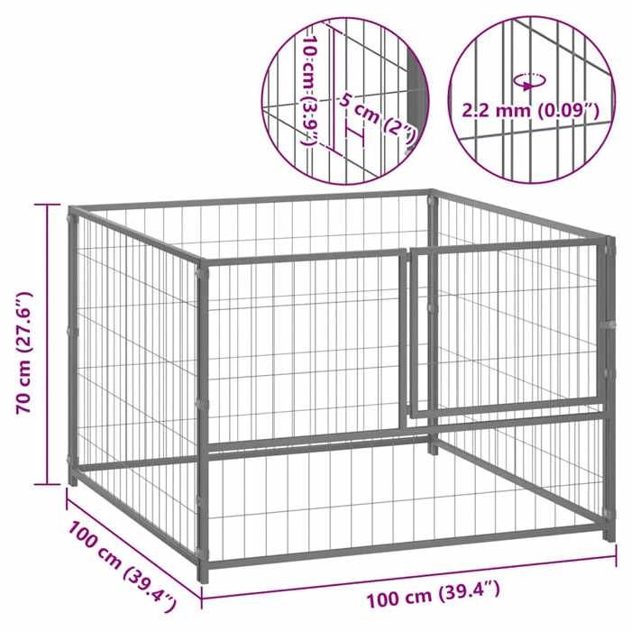 VidaXL Chenil Argenté 100x100x70 cm Acier Enclos pour Chiots Cage Extérieur 150792