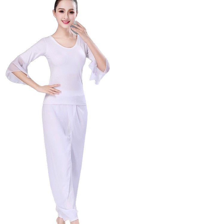 White Butterfly Dance Yoga Set: Gauze Sleeve Chiffon Costume for Women